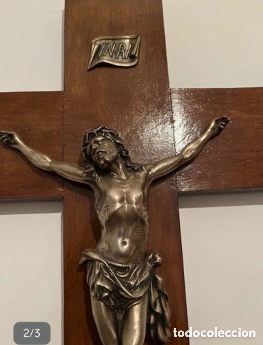 Antig&uuml;edades: Cruz madera y Cristo - Foto 2