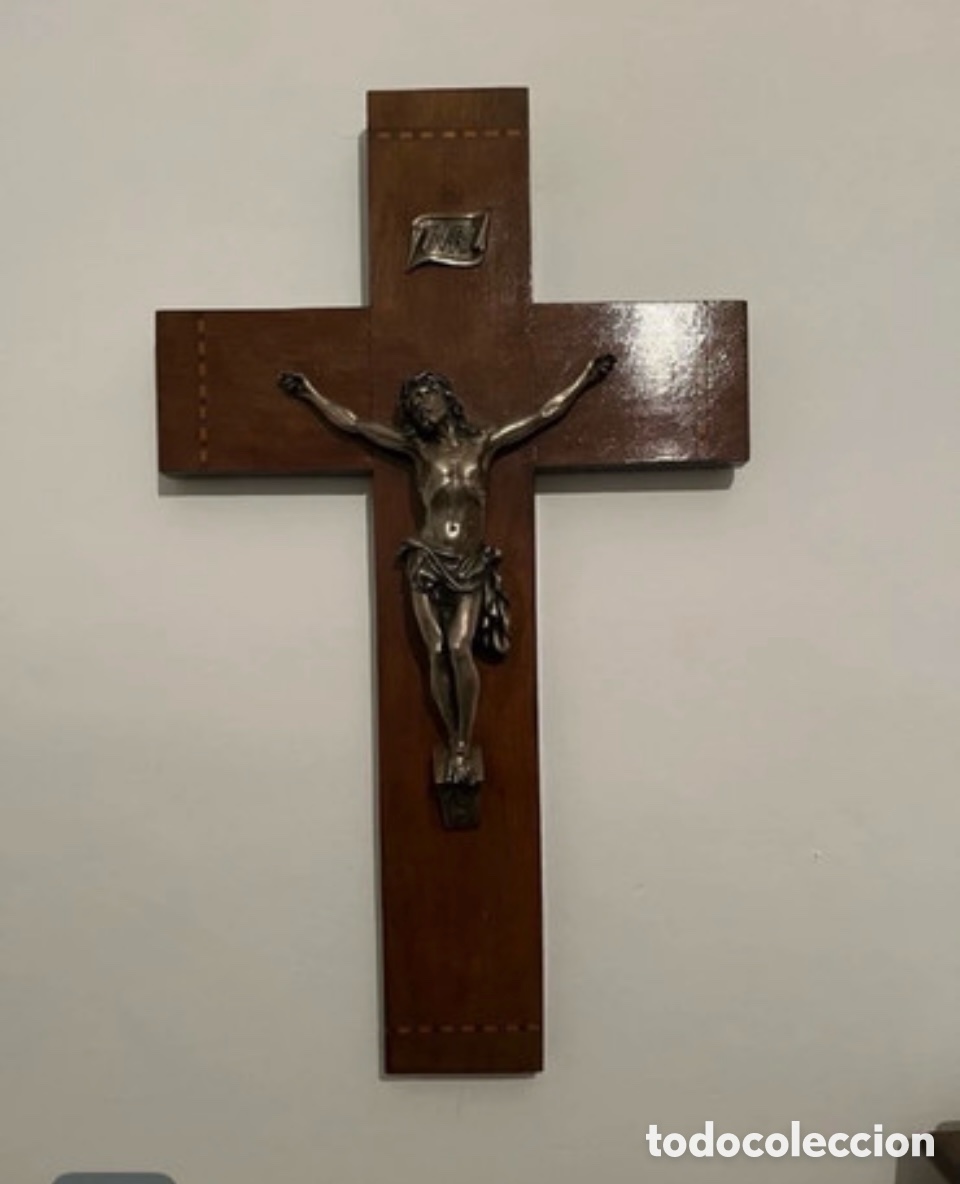 Antig&uuml;edades: Cruz madera y Cristo - Foto 1