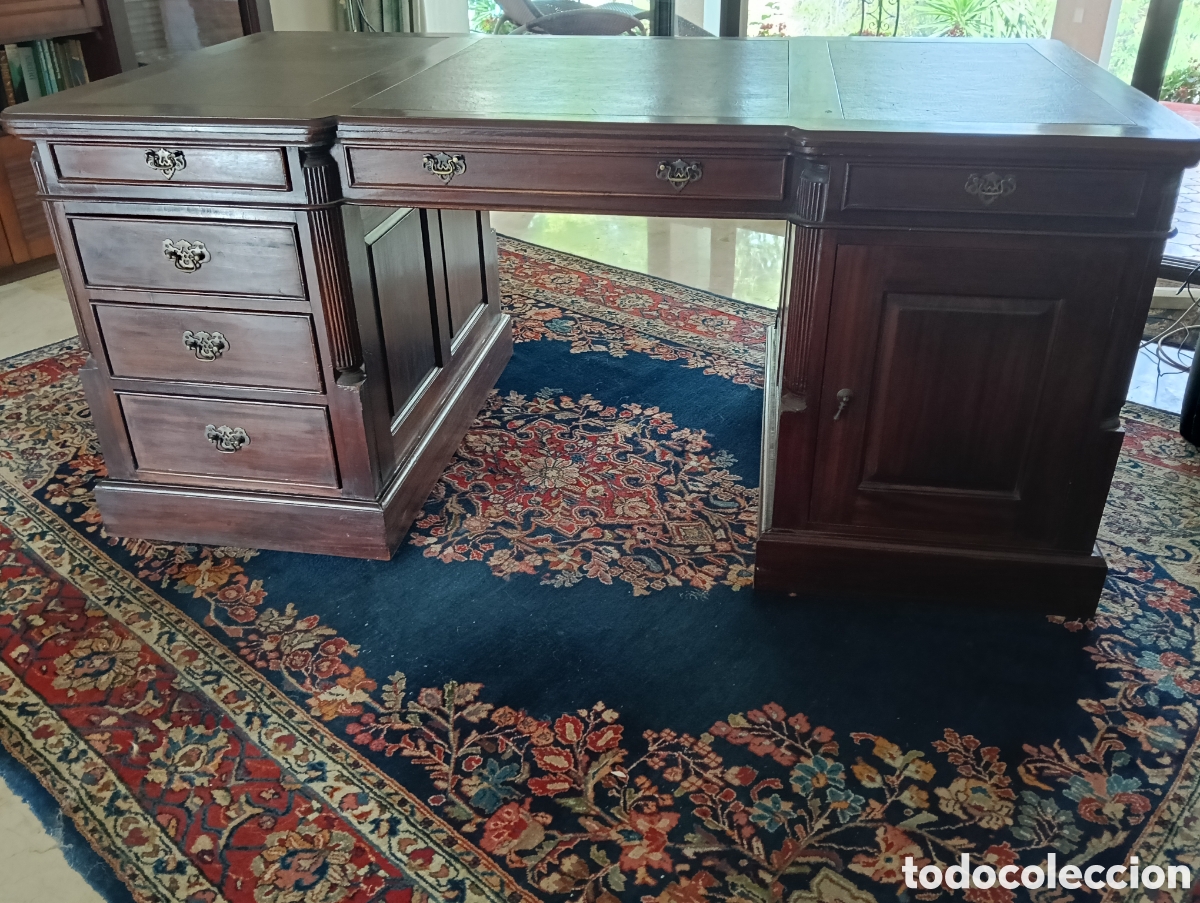 Antig&uuml;edades: Mesa de despacho madera y cuero - Foto 6