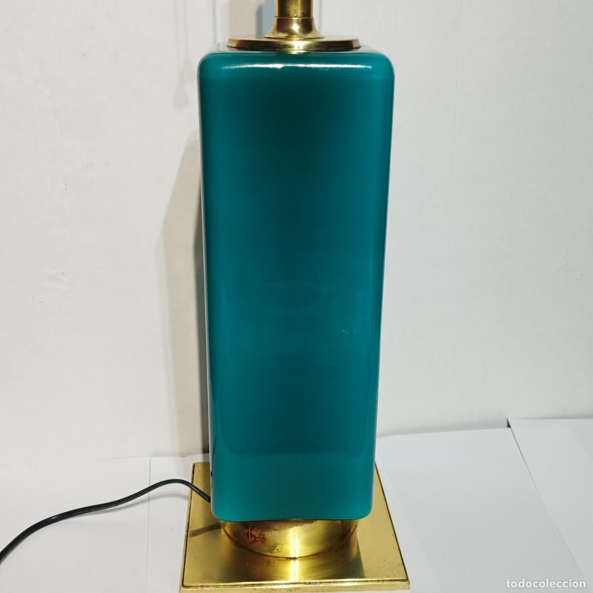 Antig&uuml;edades: LAMPARA DISE&Ntilde;O VINTAGE MARCA METALARTE - PARA SOBREMESA - CRISTAL COLOR AZUL VERDE -