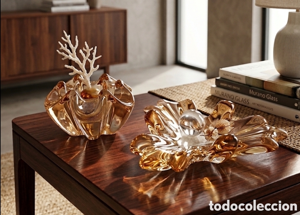 Antig&uuml;edades: Pareja de Murano Vintage &ndash; Dise&ntilde;o Org&aacute;nico &Aacute;mbar &ndash; Estado Impecable