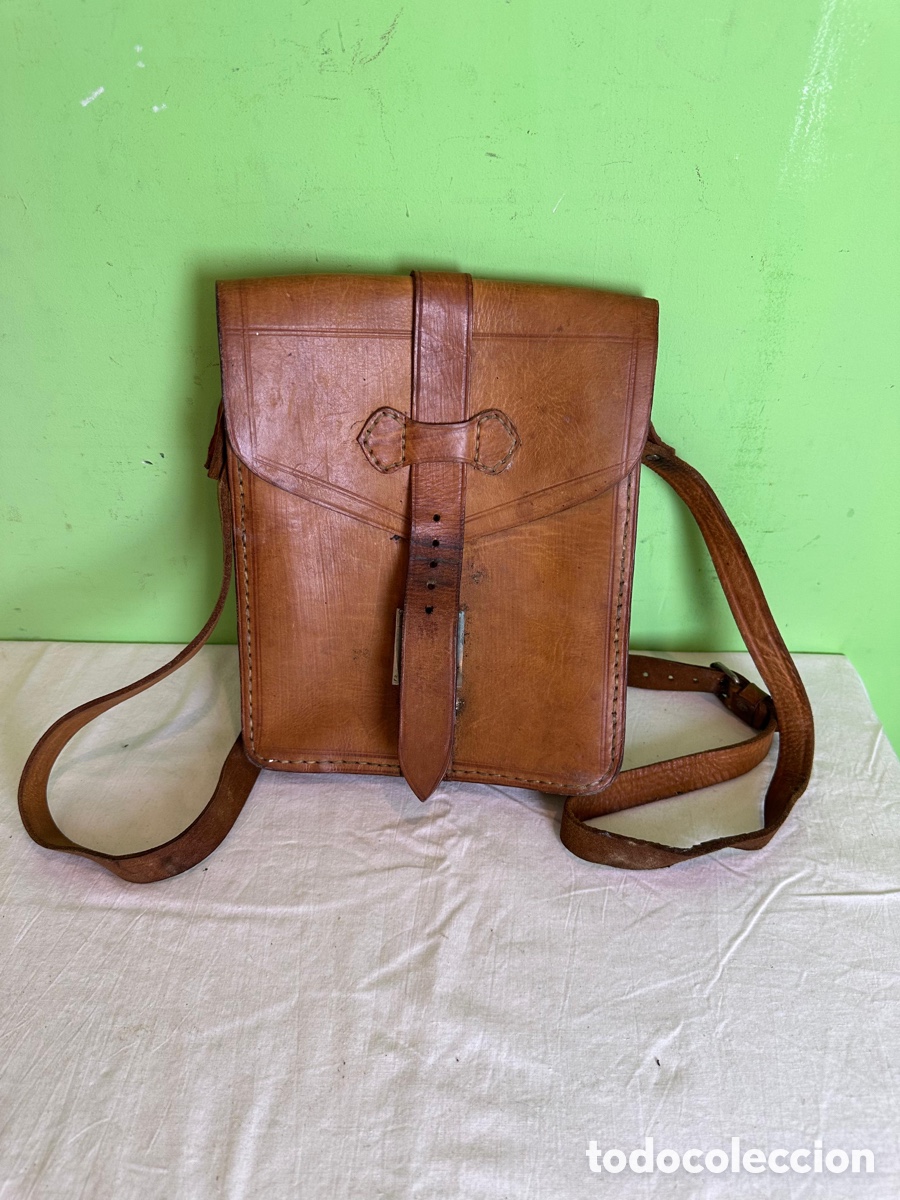 Antig&uuml;edades: Bolso bandolera de piel aut&eacute;ntica marr&oacute;n estilo vintage cl&aacute;sico