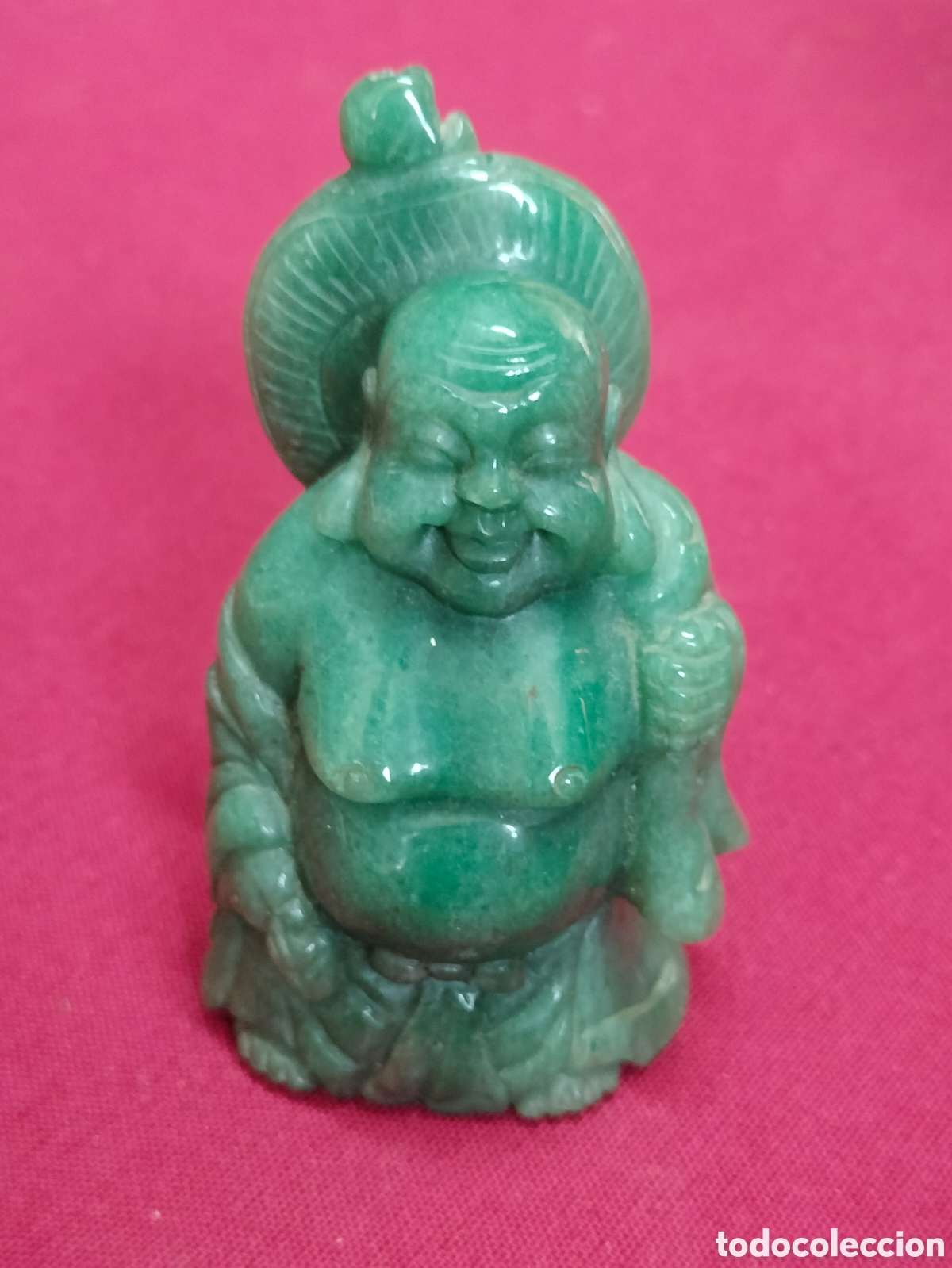 Antig&uuml;edades: Antiguo Buda sonriente finales de siglo XIX de jade imperial