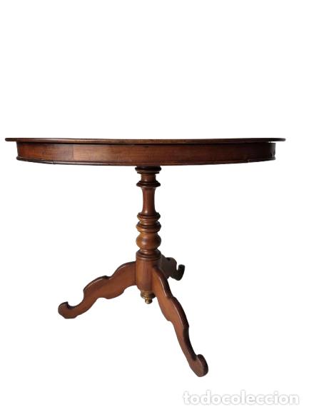 Antig&uuml;edades: Decorativa Mesa de Centro, Isabelina - Madera de Caoba, Ovalada - S.XIX - Pata Central Torneada