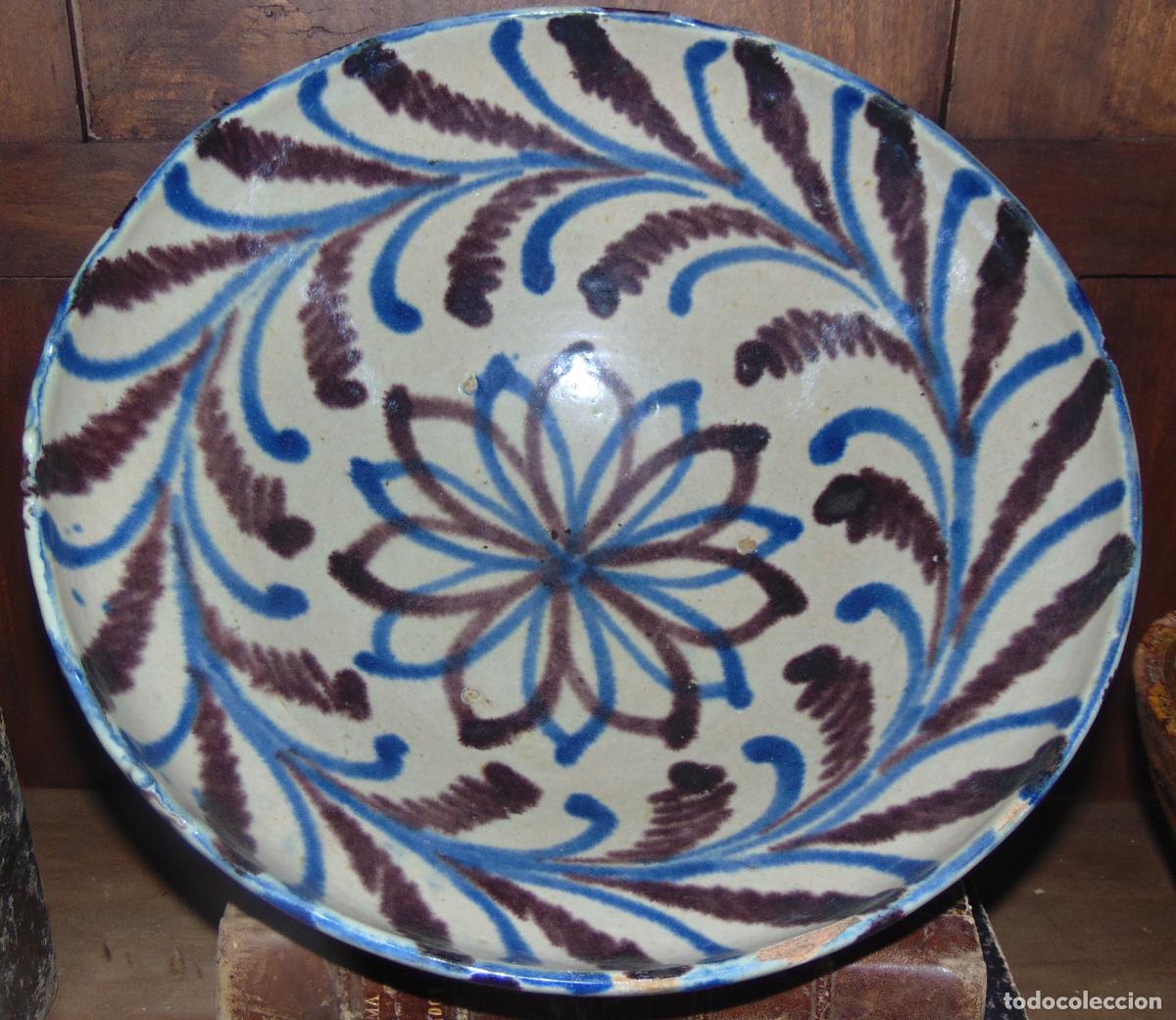 Antig&uuml;edades: RARO LEBRILLO CUENCO FAJALAUZA MANGANESO 34 CM VER FOTOS
