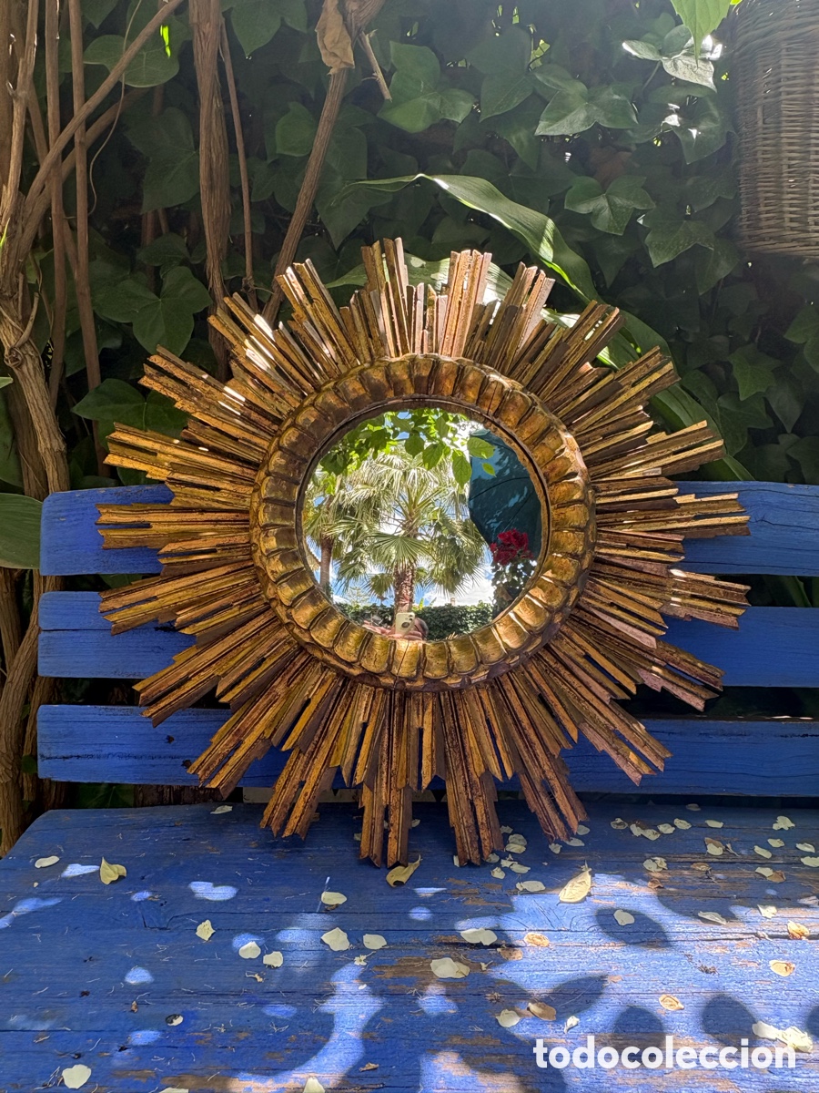 Antig&uuml;edades: ESPEJO SOL MADERA DORADO - Foto 2