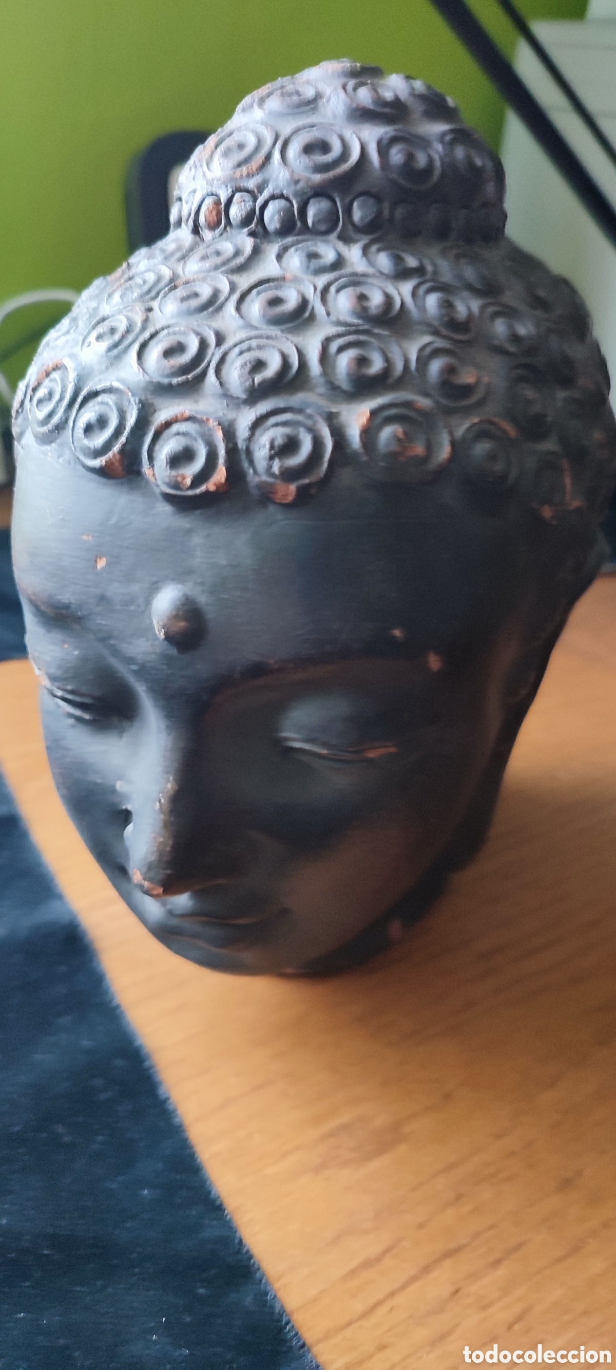 Antig&uuml;edades: Antigua cabeza d buda en terracota siglo XIX