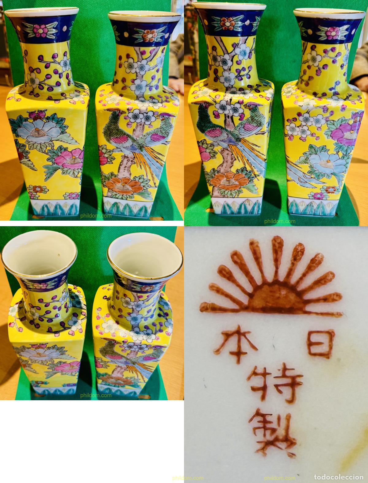 Antig&uuml;edades: PAREJA DE JARRONES CHINOS PORCELANA JAPONESA NIPPON TOKUSE