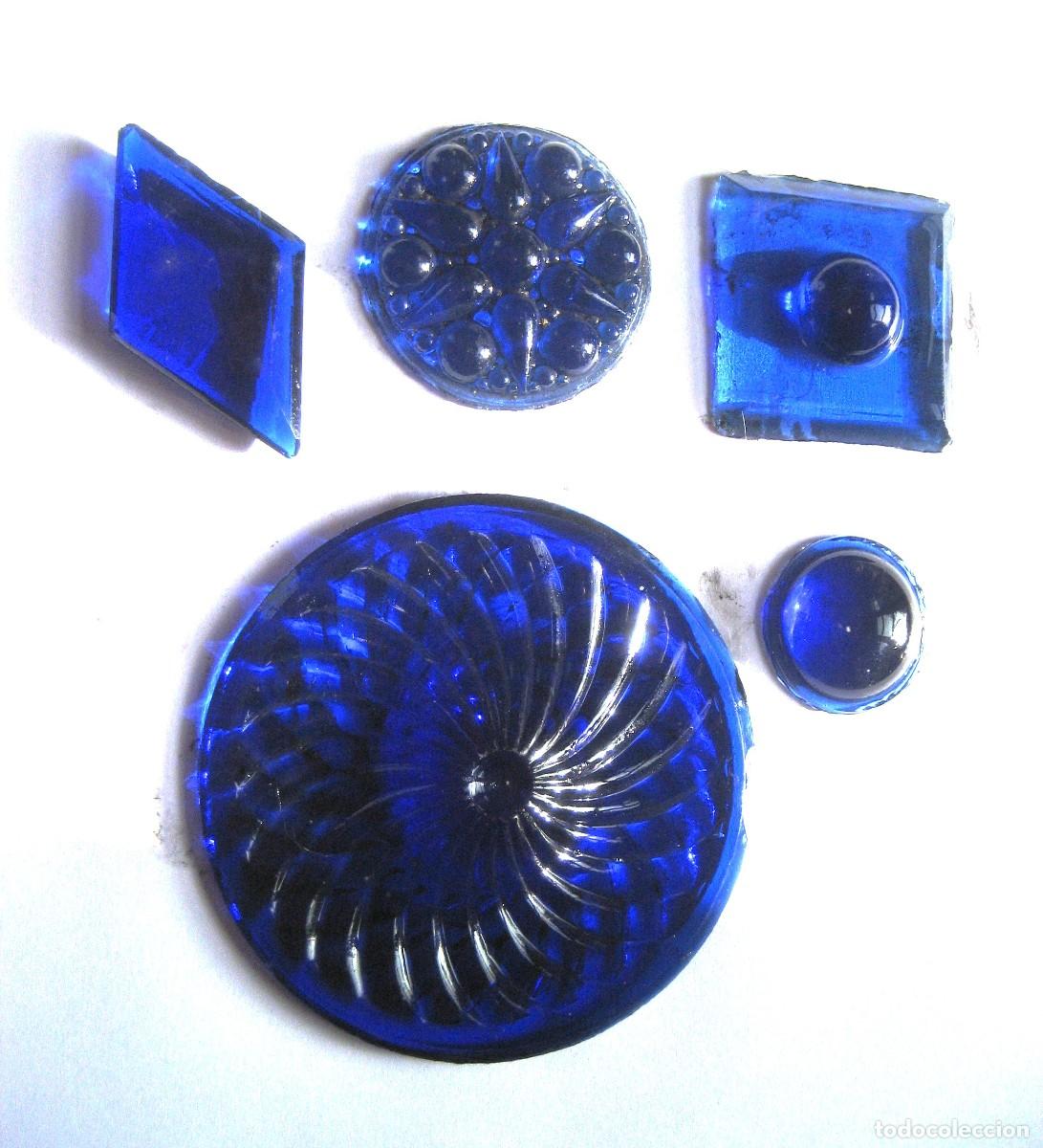 Antig&uuml;edades: preciosas 5 piezas antiguas de cristal . azul cobalto . para decoraci&oacute;n , vidriera ...