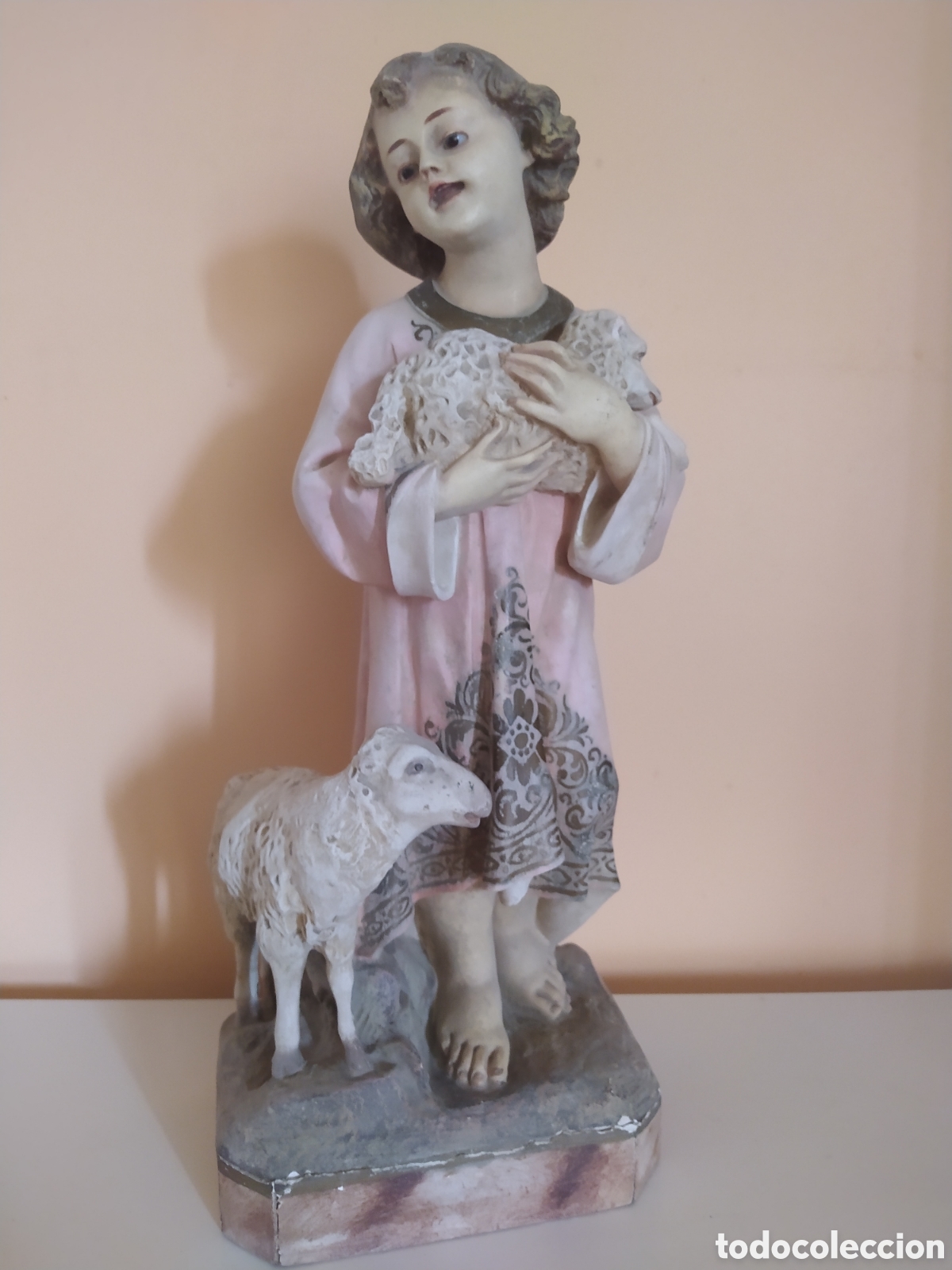 Antig&uuml;edades: J. L. Claver (olot) &ndash; Escultura, Buen Pastor &ndash; 41 cm &ndash; Madera, policromada