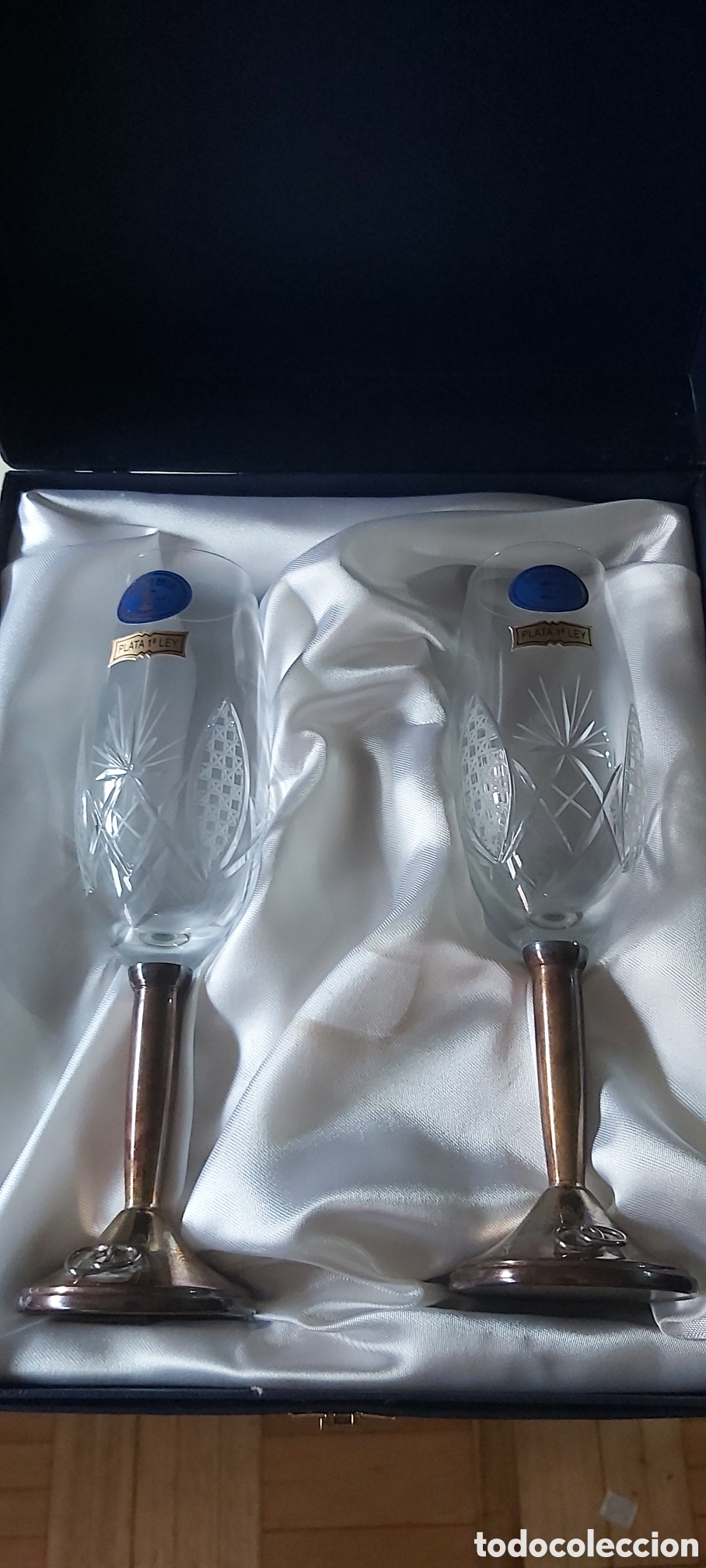 Antiguidades: 2 COPAS DE CRISTAL DE BOHEMIA Y PLATA DE LEY PARA ENLACE DE BODAS