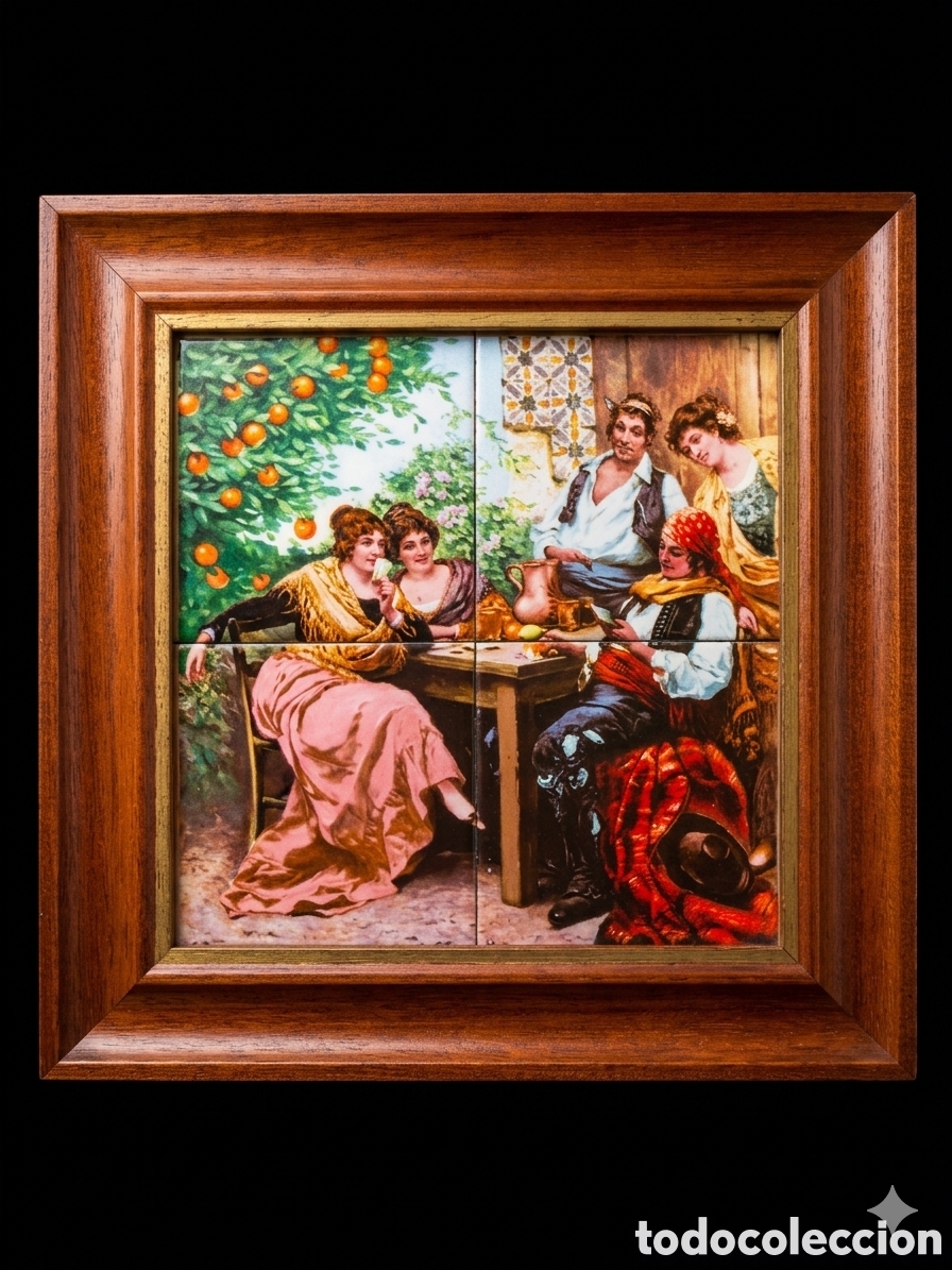 Antig&uuml;edades: CUADRO DE AZULEJOS VALENCIANO - JUEGO DE CARTAS -