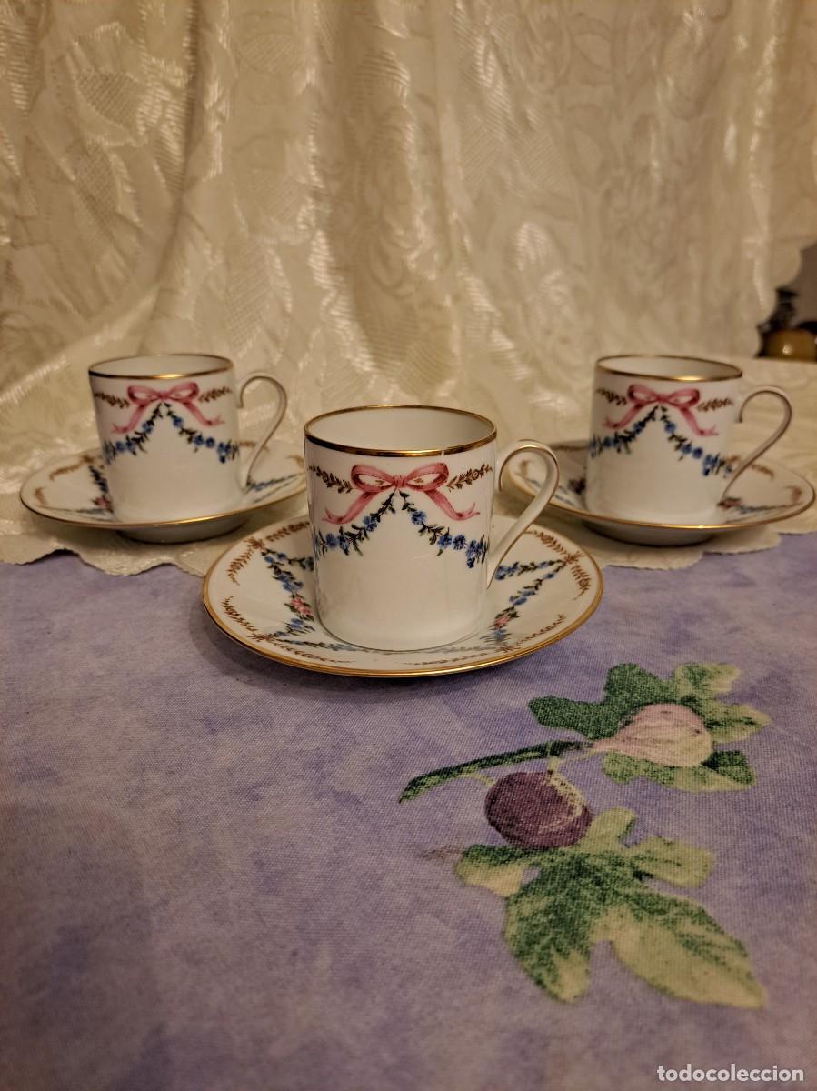 Antig&uuml;edades: Lote de 3 servicios de caf&eacute; de porcelana Royale Limoges France, pintados a mano.