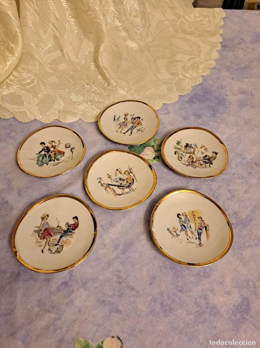 Antiquit&auml;ten: Juego de 6 platillos de porcelana Winterling Bavaria Germany para aperitivos, escenas vacacionales