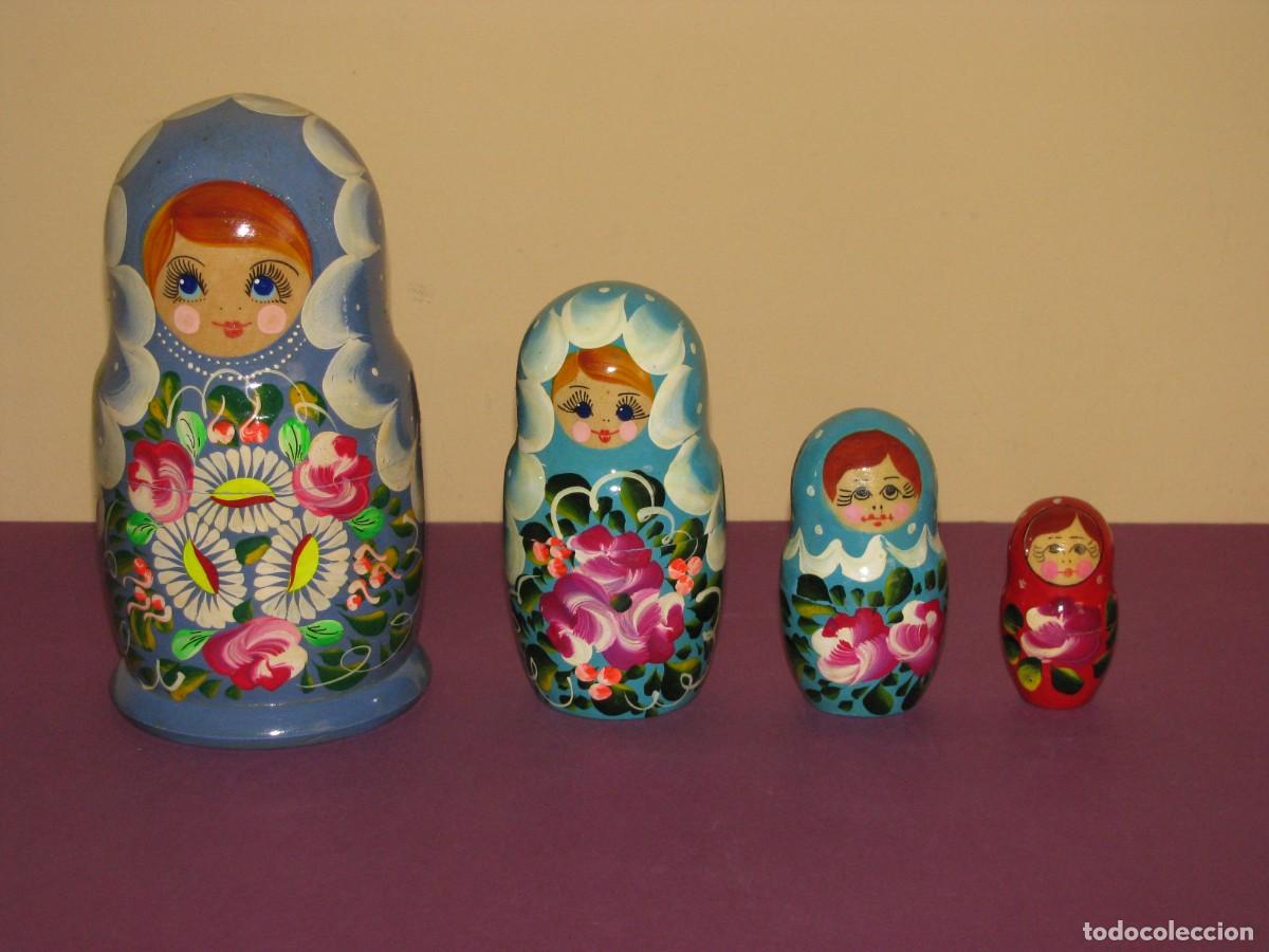 Antig&uuml;edades: MATRIOSKA, MATRIOSHKA, 4 PIEZAS. PINTADAS A MANO. ORIGINALES DE URSS. A&Ntilde;OS 70 O 80
