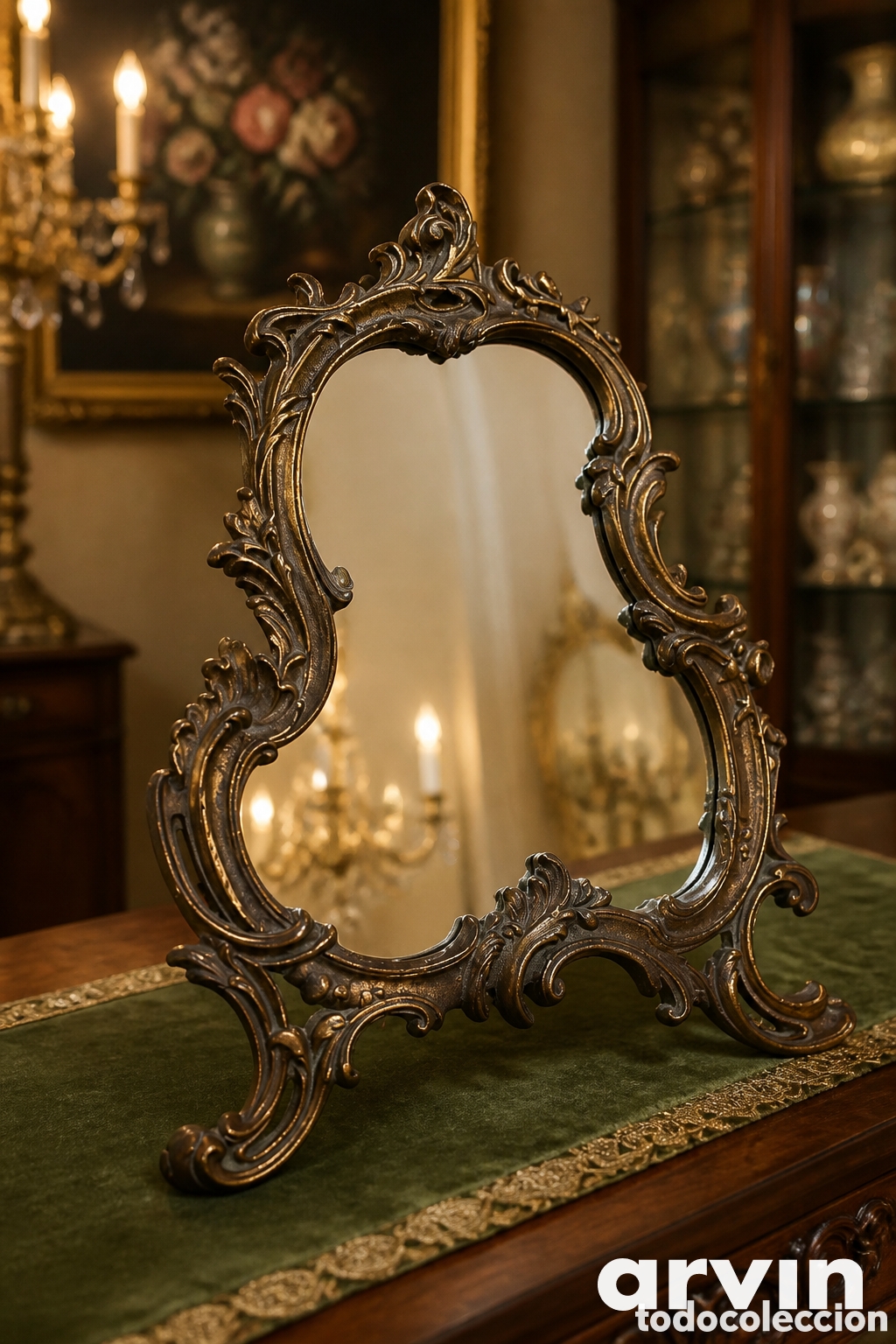 Antig&uuml;edades: ANTIGUO ESPEJO REALIZADO EN BRONCE, ART NOVEAU, DORADO ENVEJECIDO