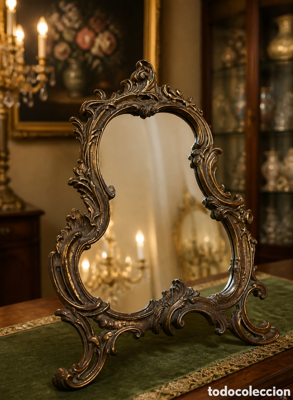 Antig&uuml;edades: ANTIGUO ESPEJO REALIZADO EN BRONCE, ART NOVEAU, DORADO ENVEJECIDO