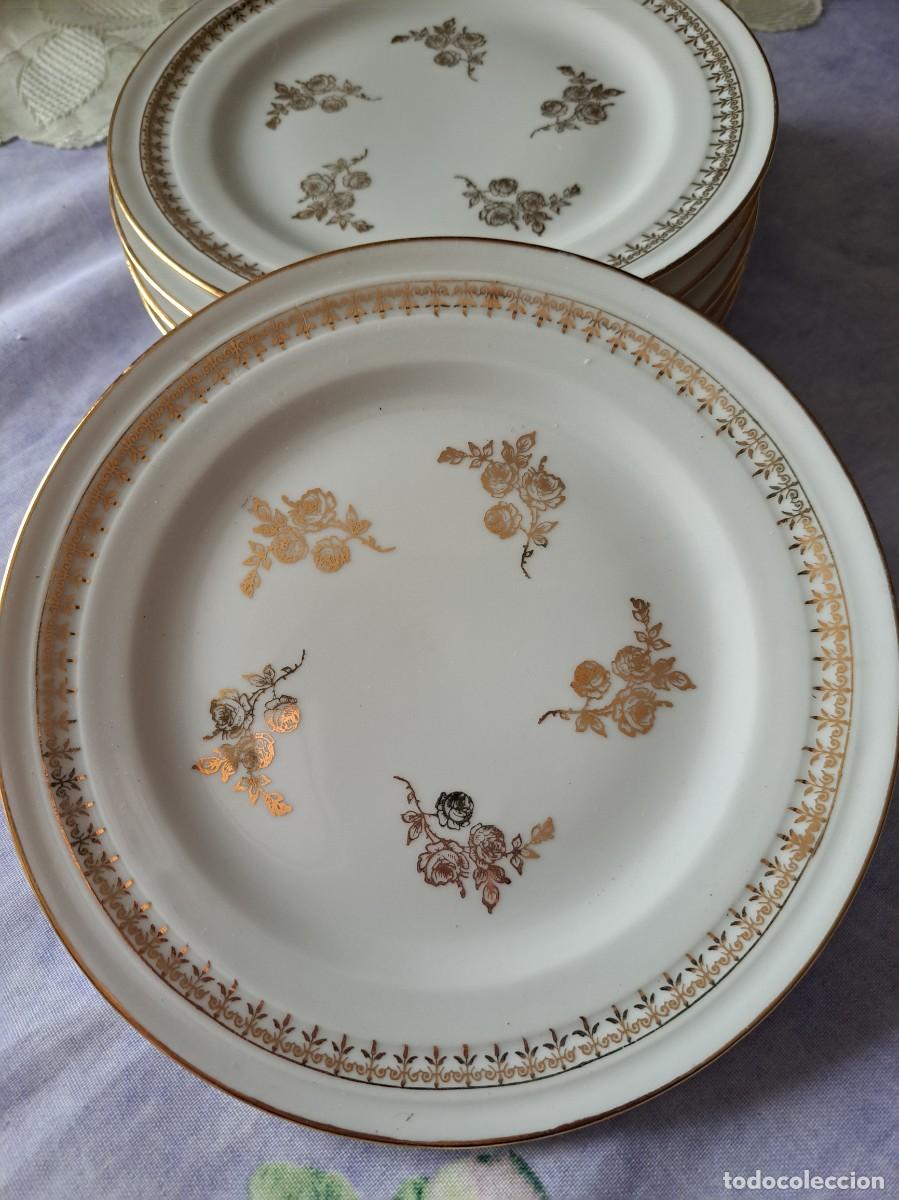 Antig&uuml;edades: Lote de 5 platos de pan de Porcelana de Chartres/S/Cher - Limoges, decorados con oro