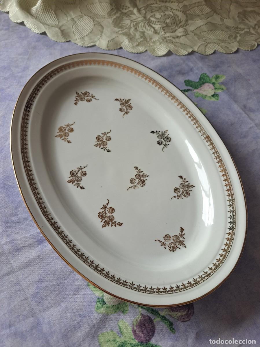 Antig&uuml;edades: Bonita fuente oval de Porcelana de Chartres/S/Cher - Limoges, decorados con oro