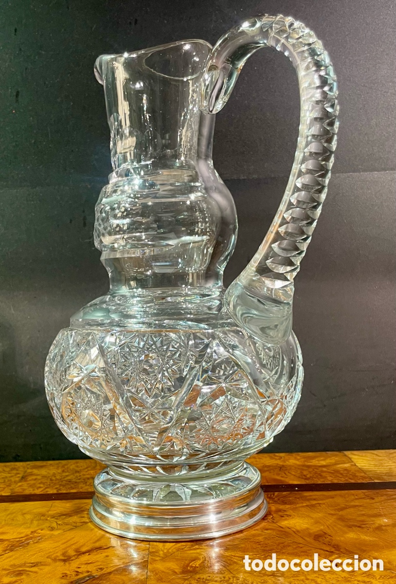 Antig&uuml;edades: Jarra de Cristal Tallado y Plata - Foto 2