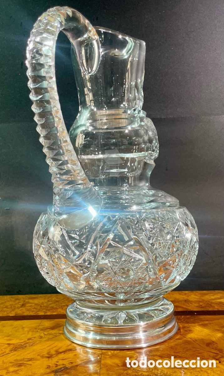 Antig&uuml;edades: Jarra de Cristal Tallado y Plata - Foto 3