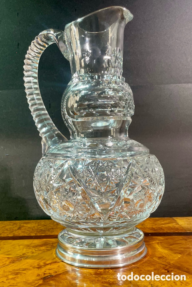 Antig&uuml;edades: Jarra de Cristal Tallado y Plata - Foto 4