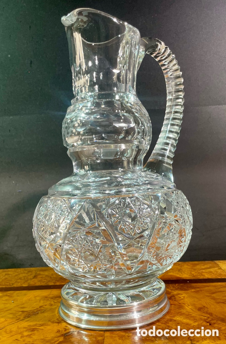 Antig&uuml;edades: Jarra de Cristal Tallado y Plata - Foto 5