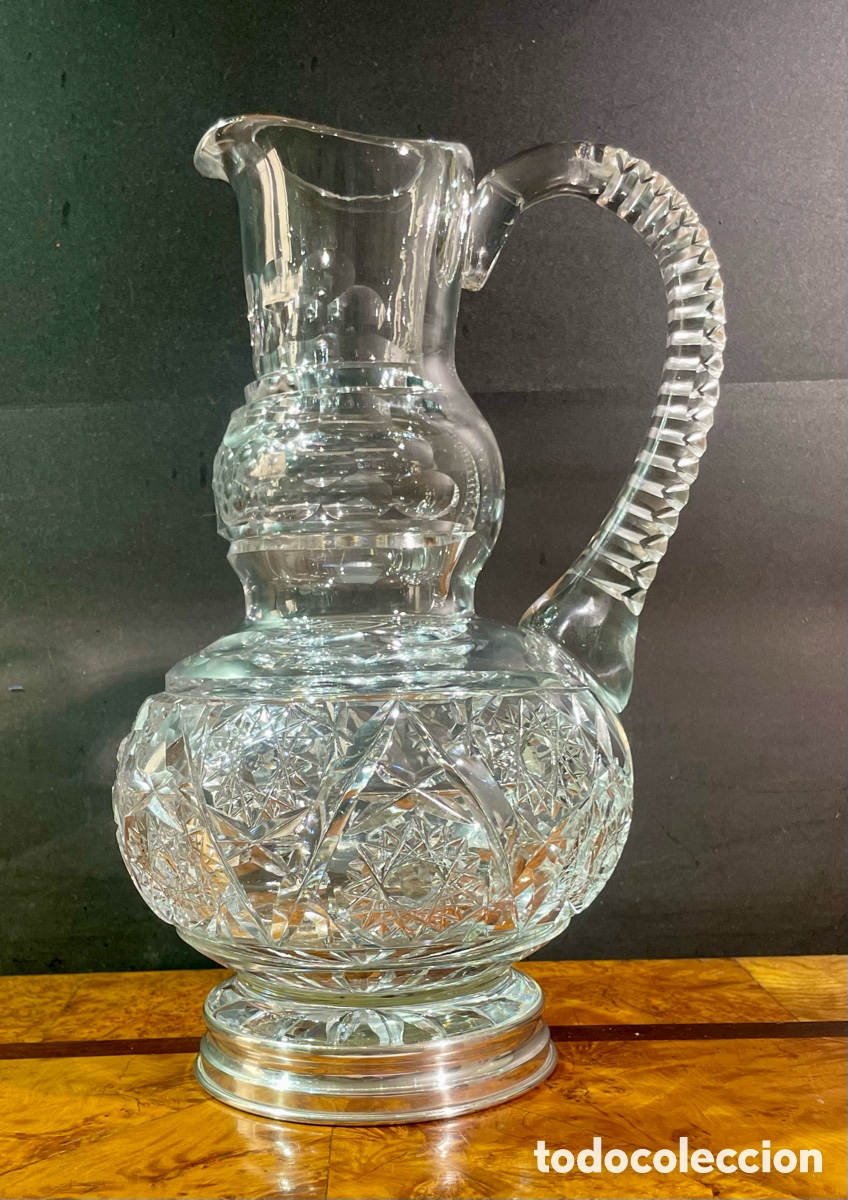 Antig&uuml;edades: Jarra de Cristal Tallado y Plata