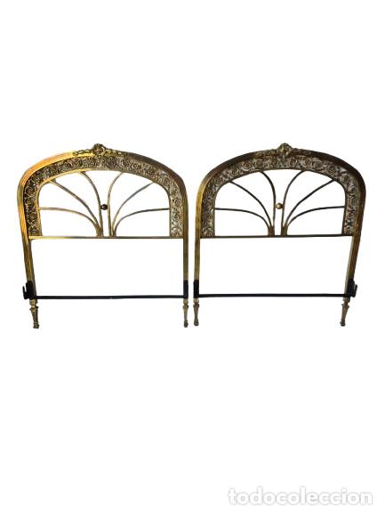 Antig&uuml;edades: Pareja de Cabezales de Cama - Bronce, Lat&oacute;n Cincelado y Cristal - Vintage