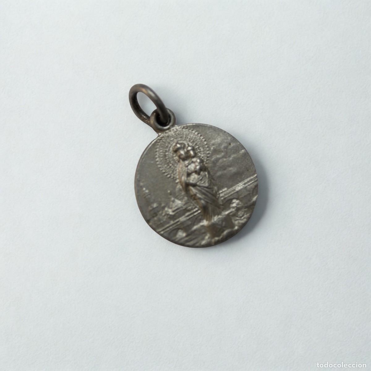 Antig&uuml;edades: Medalla Virgen del Pilar 16mm Aluminio Antigua Religiosa Vintage Devocional