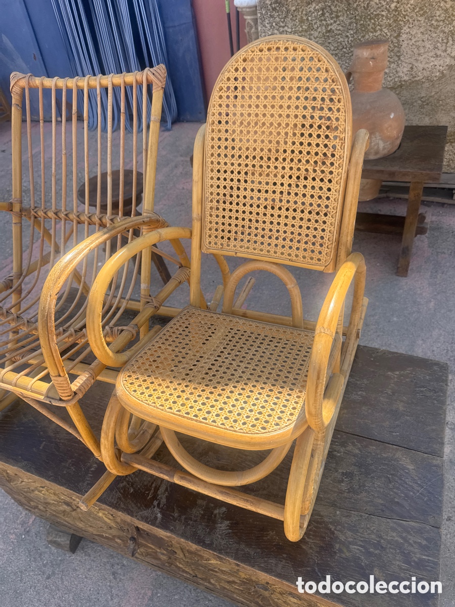 Antig&uuml;edades: Pareja de mecedoras, de ni&ntilde;os de mimbre y bamb&uacute; - Foto 2