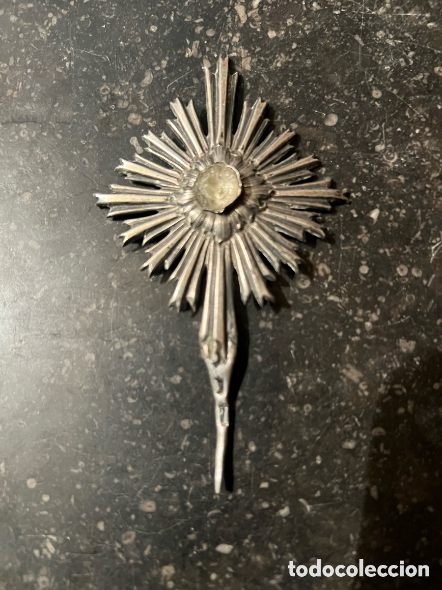 Antiguidades: Precioso resplandor en plata para santo o santa burilada y punz&oacute;n PORTO COROA