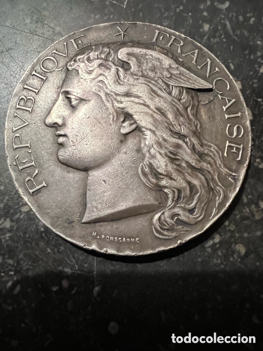 Antig&uuml;edades: Medalla francesa plata colecion 1900