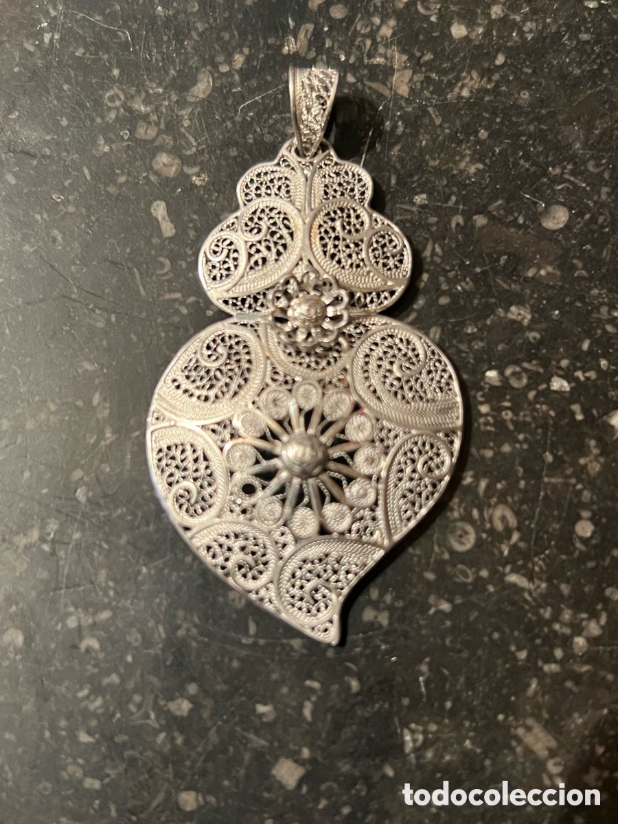 Antig&uuml;edades: Preciosa joya coraz&oacute;n filigrana para 925