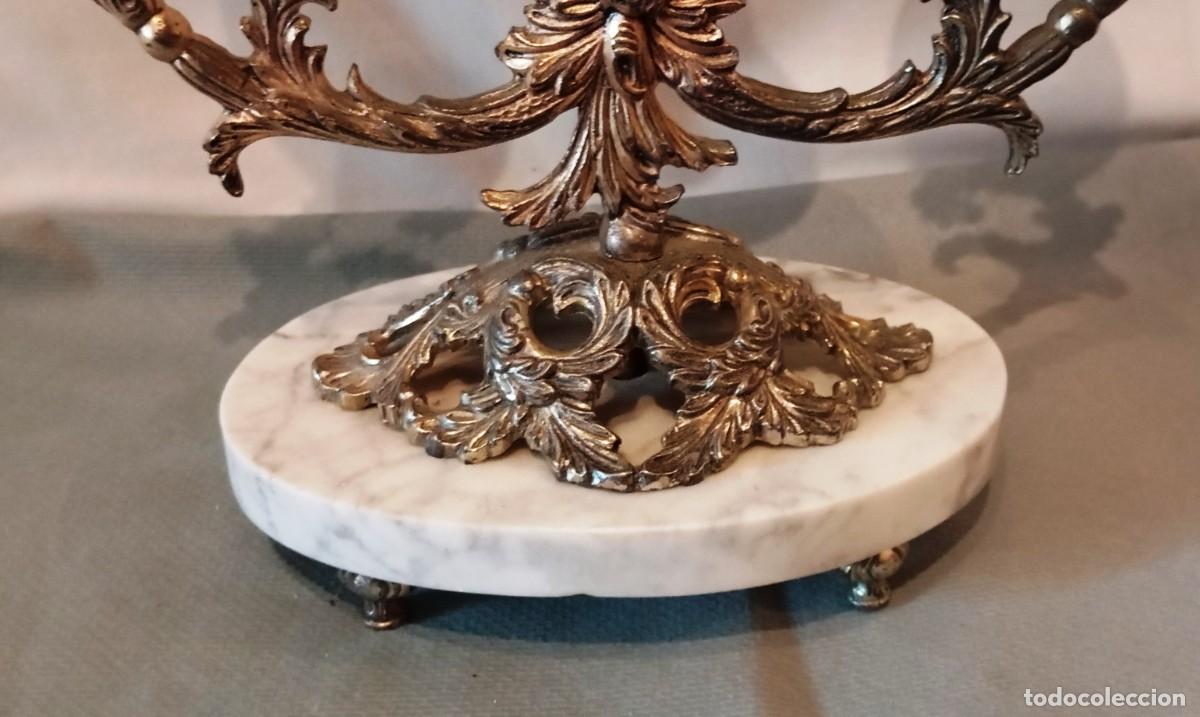 Antig&uuml;edades: Candelabro antiguo bronce 3 brazos m&aacute;rmol - Foto 3