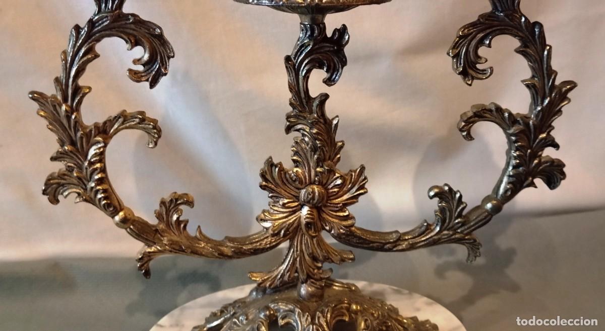 Antig&uuml;edades: Candelabro antiguo bronce 3 brazos m&aacute;rmol - Foto 4
