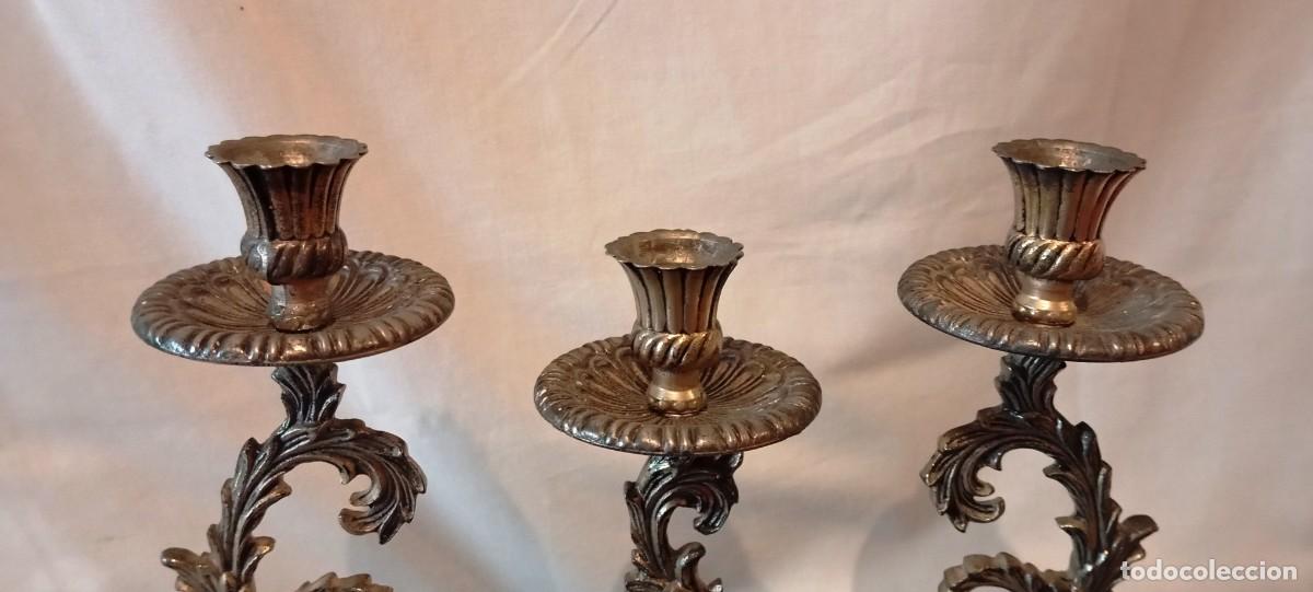Antig&uuml;edades: Candelabro antiguo bronce 3 brazos m&aacute;rmol - Foto 5