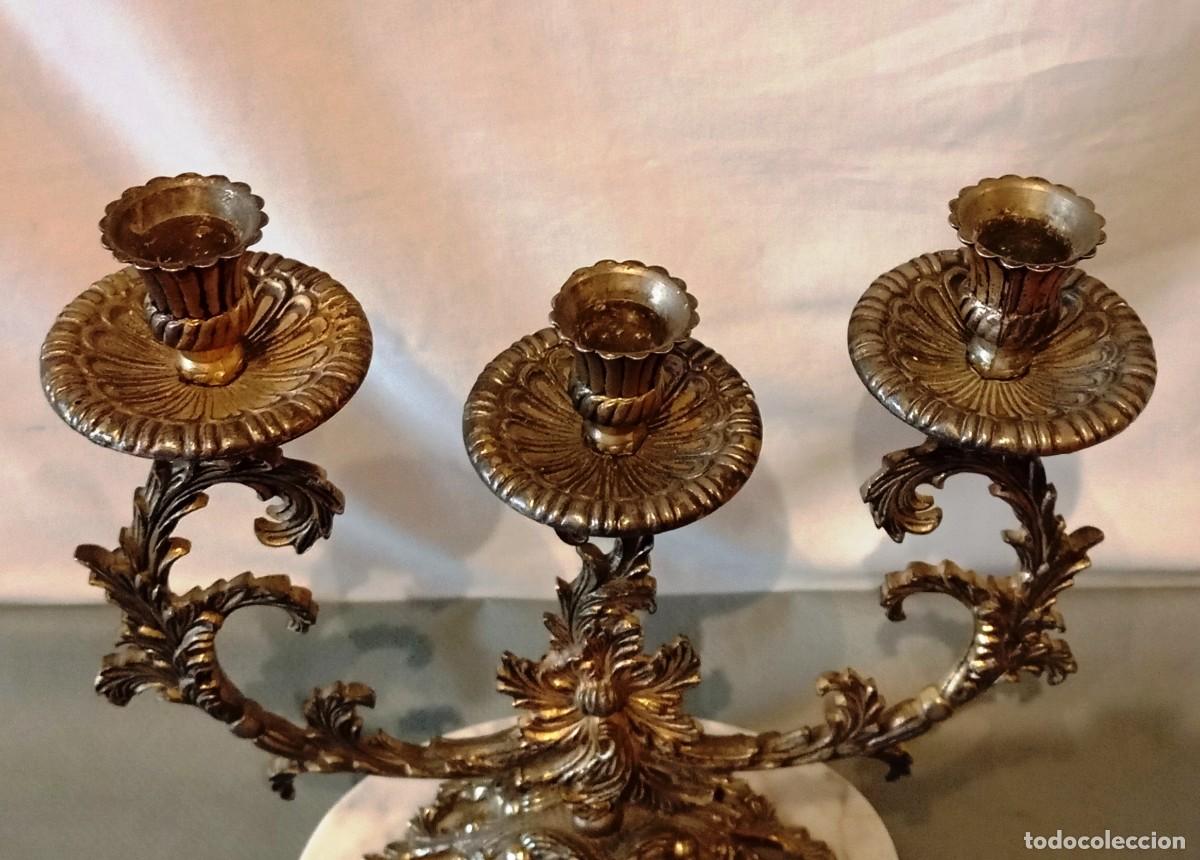 Antig&uuml;edades: Candelabro antiguo bronce 3 brazos m&aacute;rmol - Foto 6