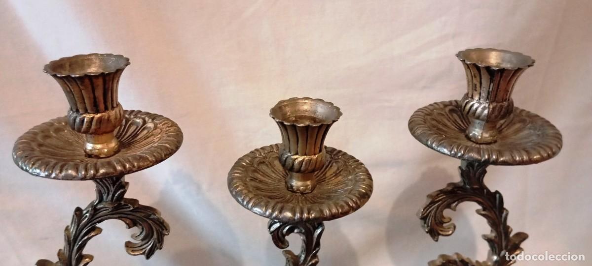 Antig&uuml;edades: Candelabro antiguo bronce 3 brazos m&aacute;rmol - Foto 7