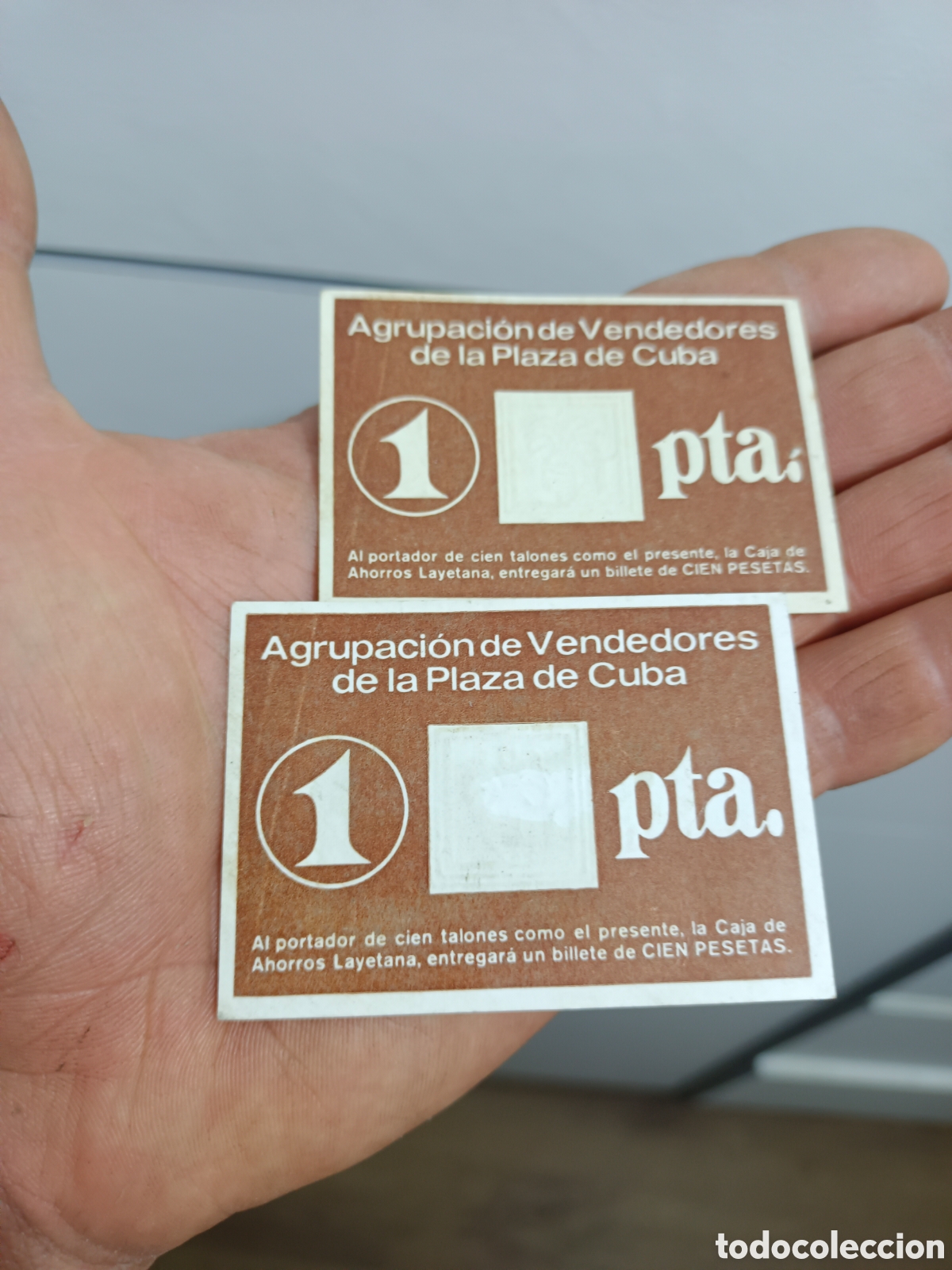 Antig&uuml;edades: 2 vales 1 peseta agrupacion vendedores de plaza cuba Mataro