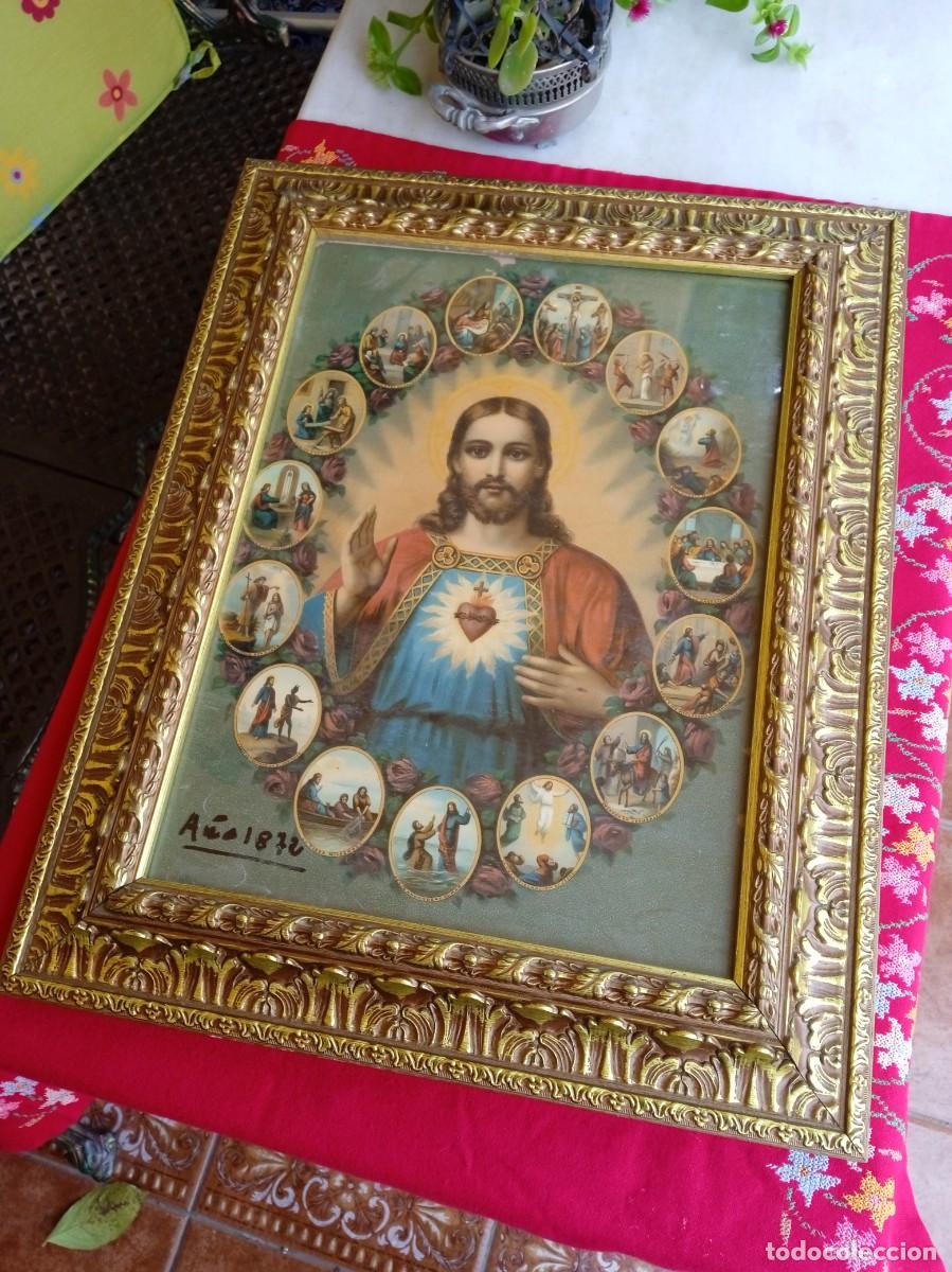 Antig&uuml;edades: Cuadro antiguo religioso del Sagrado Coraz&oacute;n de Jes&uacute;s