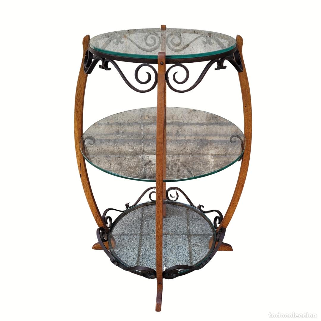 Antig&uuml;edades: Mesa auxiliar / guerid&oacute;n, madera de roble, forja y cristal, Mid-century, 50&rsquo;s &ndash; Francia