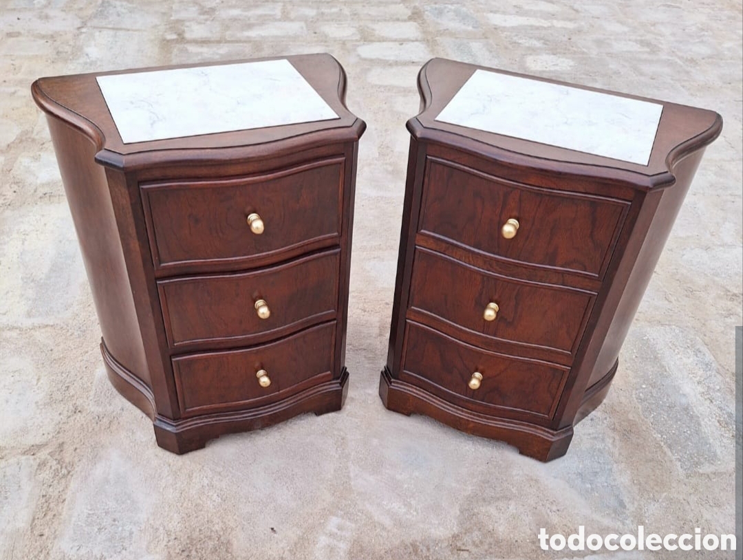 Antig&uuml;edades: Pareja de mesillas con marmol - Foto 4