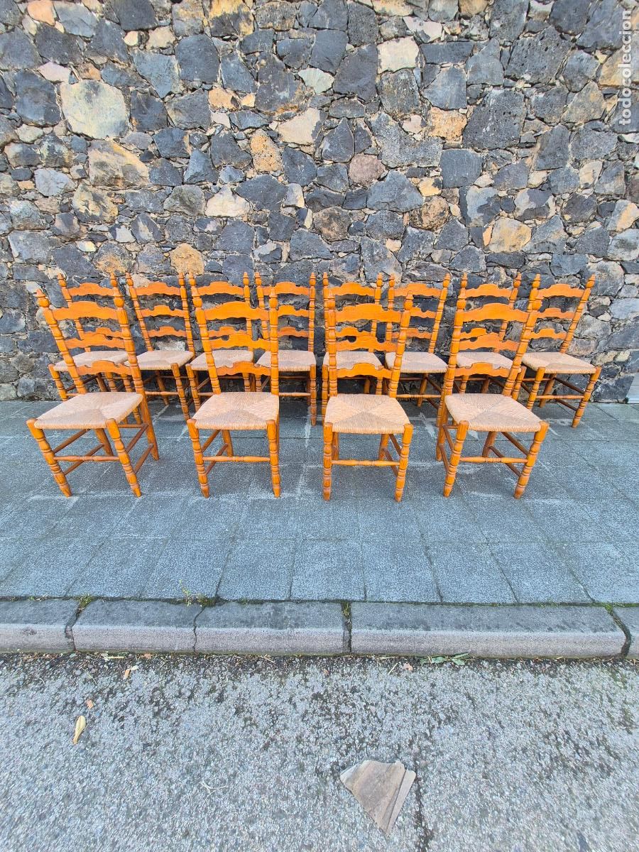 Antiquit&eacute;s: Siller&iacute;a para Comedor - 12 Sillas - Madera Torneada de Roble y Enea