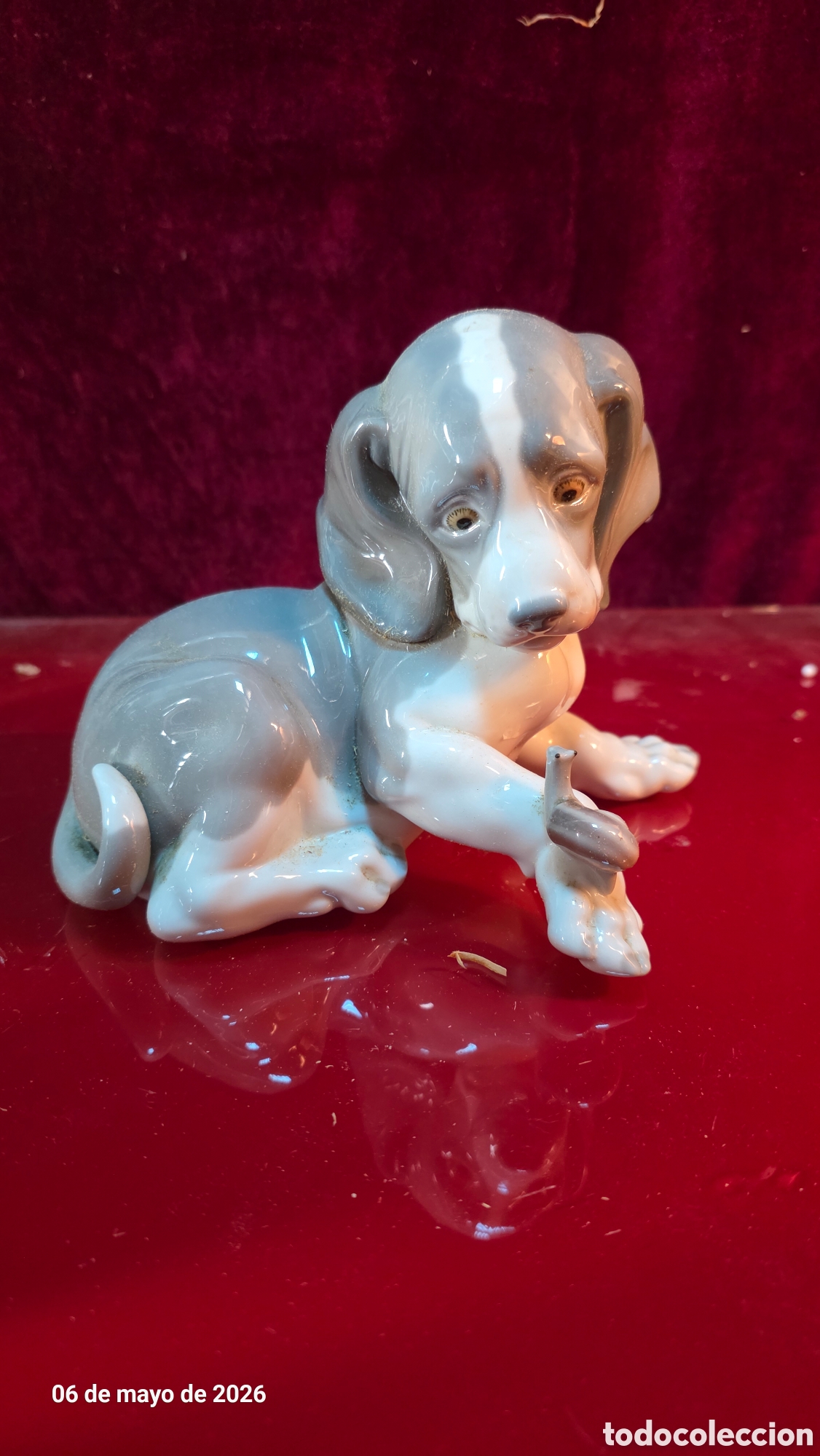 Antig&uuml;edades: Figura porcelana lladro perro caracol