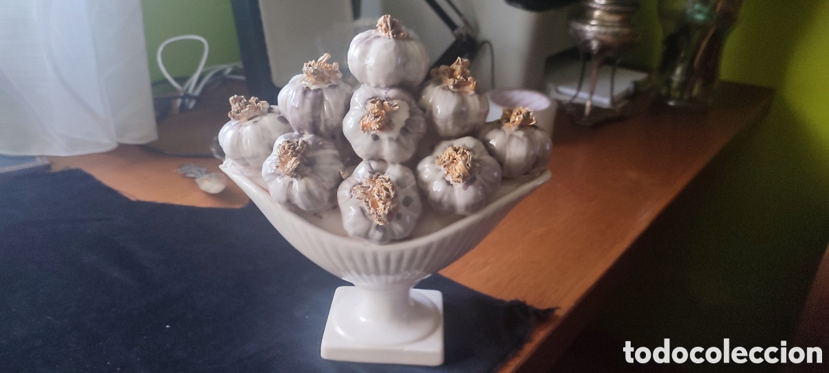 Antig&uuml;edades: Frutero de porcelana con ajos de porcelana Hispania