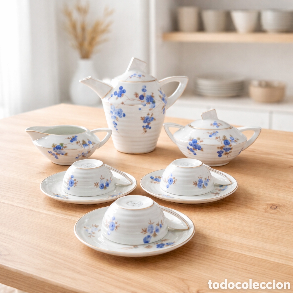 Antiguidades: Servicio de caf&eacute; vintage estilo Art Deco. Incluye tetera, azucarero y lechera.