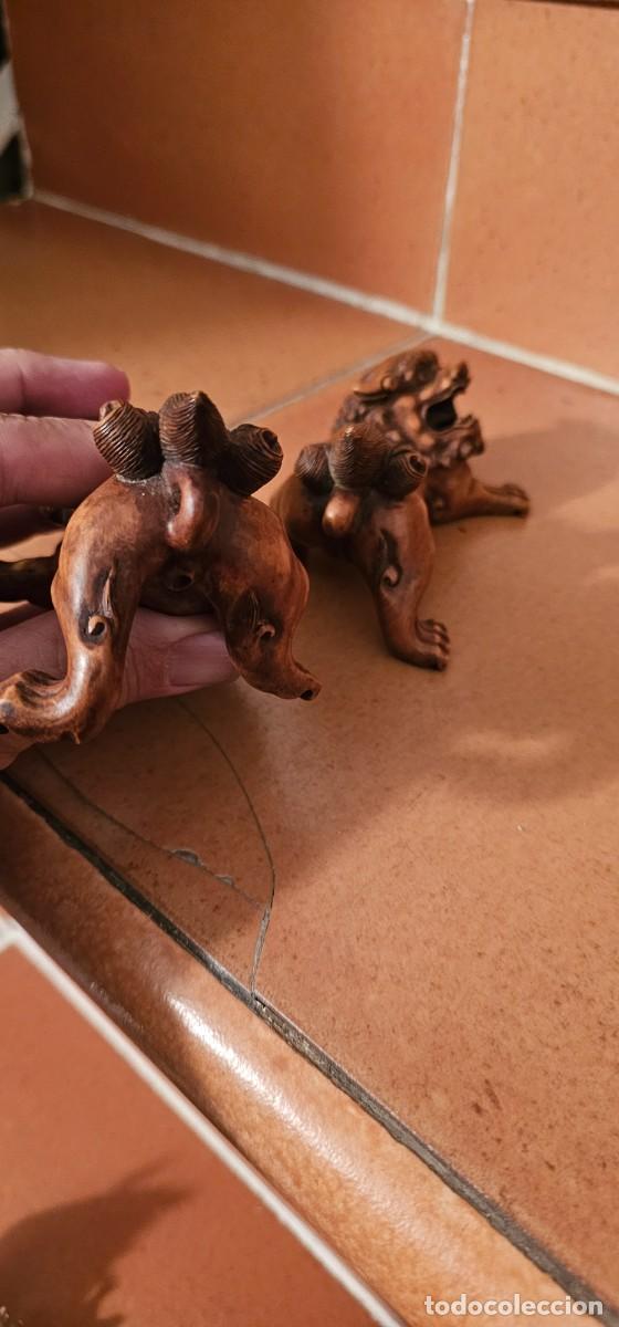 Antig&uuml;edades: Preciosa pareja perros foo de madera - Foto 5