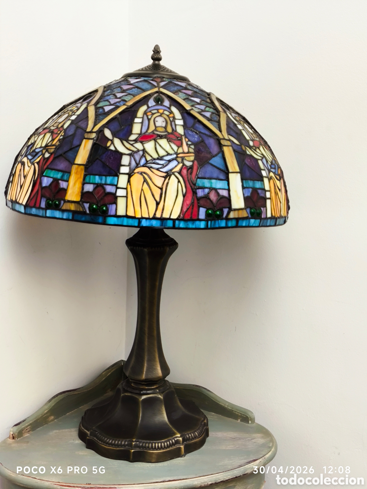 Antig&uuml;edades: Espectacular lampara estilo Tiffany vidrieras catolicas