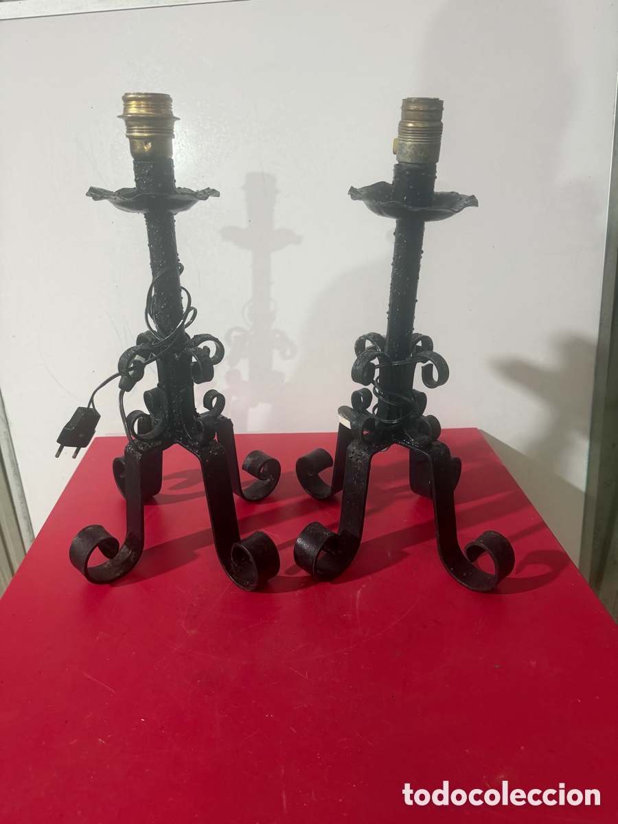 Antig&uuml;edades: Pareja Candelabros Hierro Forjado Antiguos